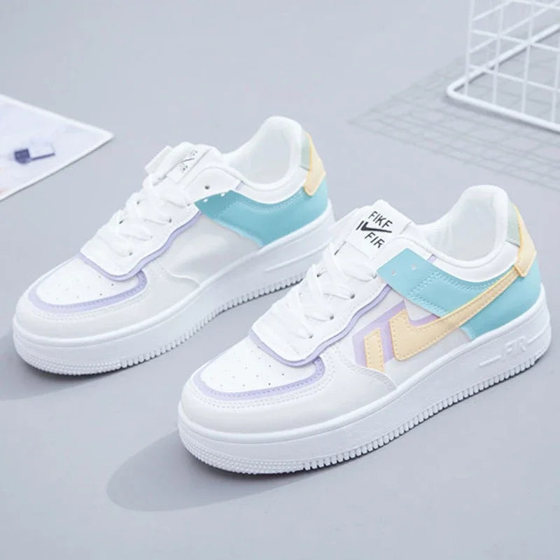 Fashionable Lace-up Flat Casual Shoes Comfortable Thick-soled Running Sneakers Round-toe Breathable/Wear-resistant Running Shoes