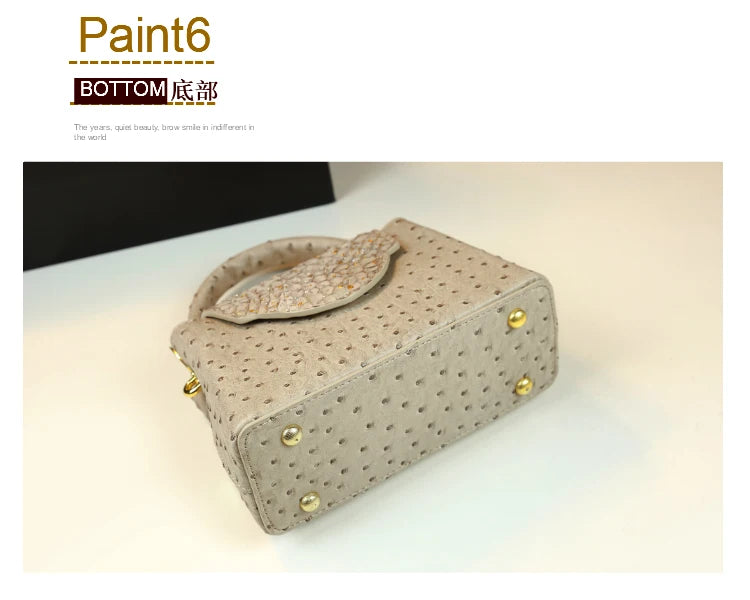 Luxury Fashion Leather Women's Handbags V Letter Small Shoulder Crossbody Bag Niche Ostrich Print Portable Messenger Shell Bags