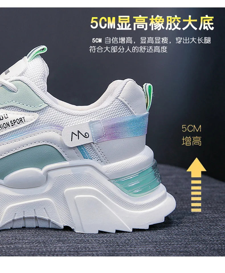 2024 women's Sports Platform Shoes Increased Breathable Women's Casual sneakers Lightweight Running Shoes Zapatillas De Mujer