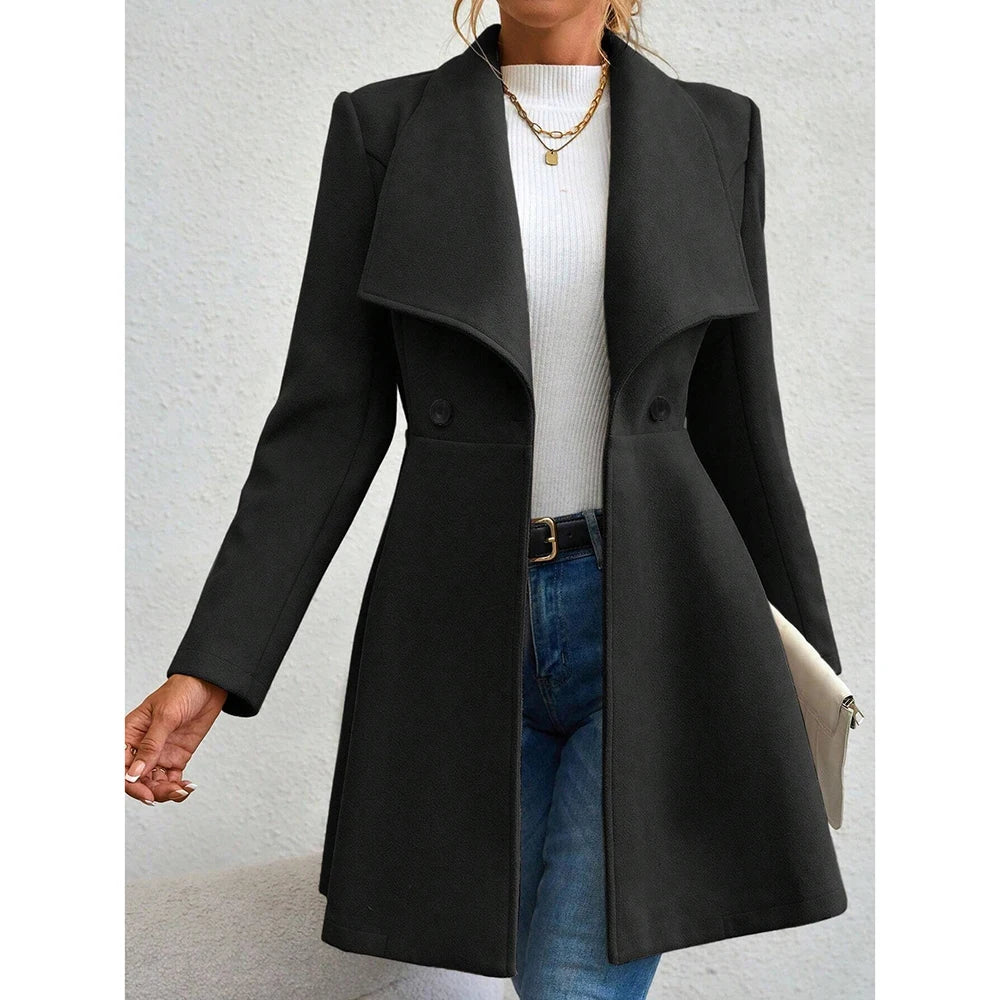 Mia Muse Women's Coats Winter Solid Color Long Sleeve Lapel Button-Up Work Coats New Year Red Valentine's Day Gift Outerwears