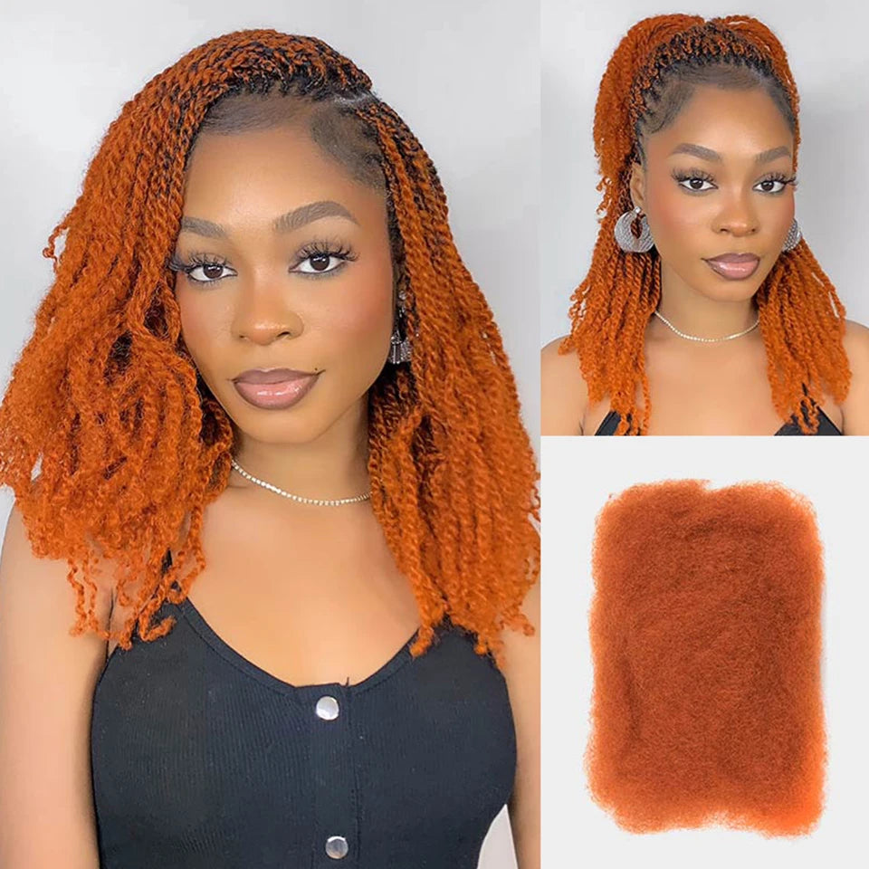 QVR Afro Kinky Bulk Human Hair Extensions 10"-22" 50Gram/pc Bigger Afro Kinky Bulk For Braiding DreadLock Natural Color