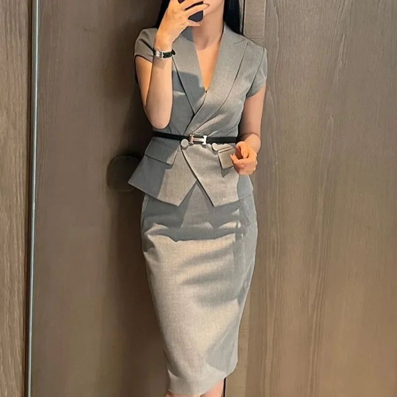 Short Sleeve Woman Outfit Sexy Office Skirt 2 Pieces Sets for Women Korea New in The Same Clothing Trend 2024 Festival Matching