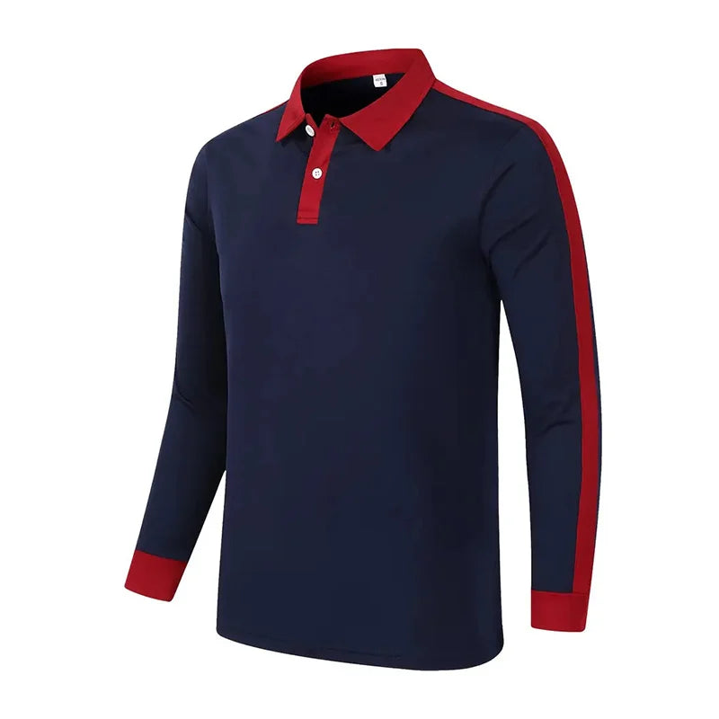 2024 Men's long sleeved polo shirt, spring and autumn casual sports breathable top, men's fashion patchwork polo shirt