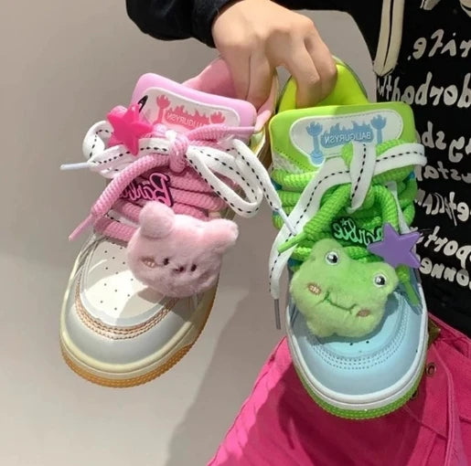 Cute Harajuku Sneakers Women's Running Shoes 2024 New blue Thick Platform Sneakers students Outdoor Casual pink Vulcanized Shoes