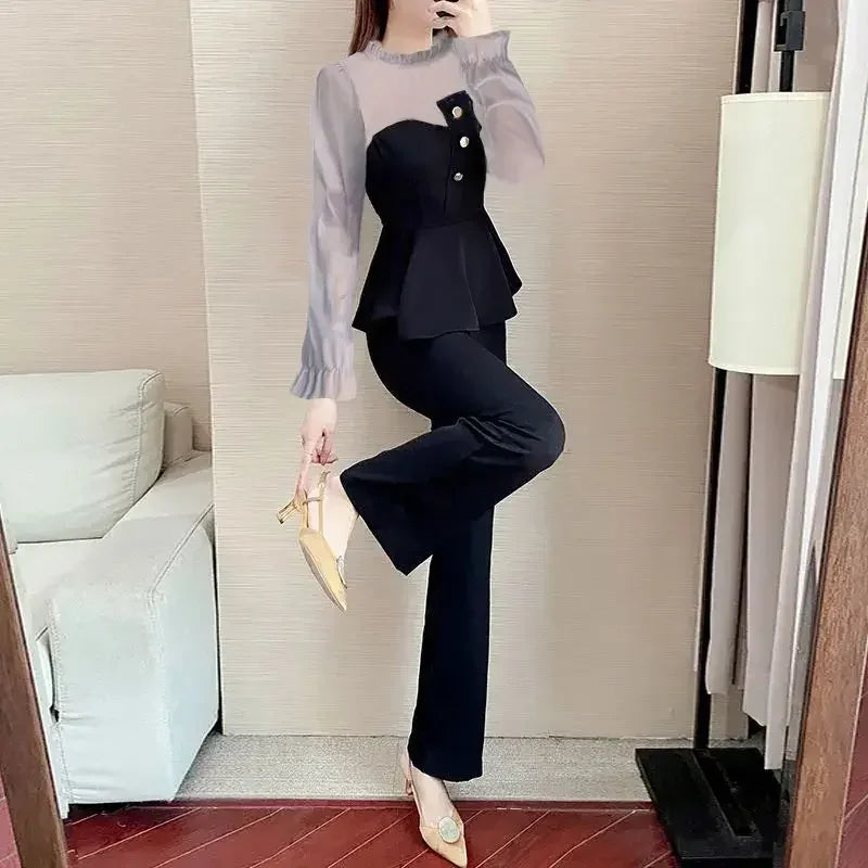 Sexy Professional Women's Top and Pants Two Piece Set Summer 2024 Wear To Work Party Black Office Ladies Trouser Clothes Bottom