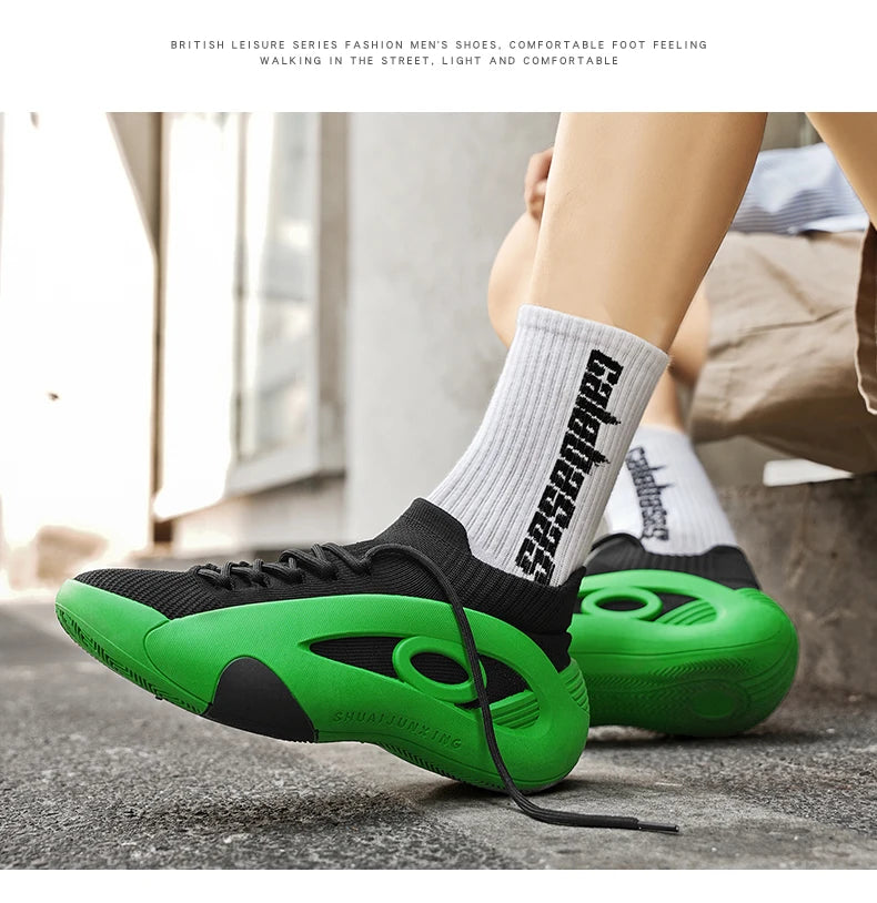 New Arrival Black Green Summer Sneakers for Men Breathable Socks Casual Sports Shoes Men Trainers Platform Designer Sneakers Men