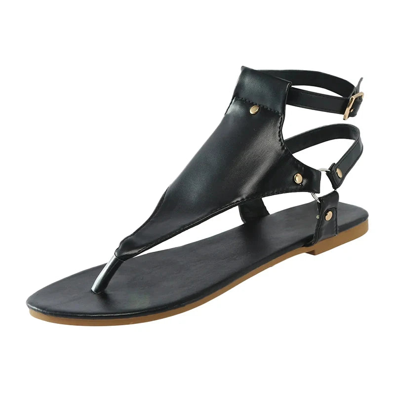 Summer Women Sandals Flats Slippers Pu Leather Flip Flops Belt Buckle Female Shoes Roman Fashion Women's Sandals Zapatos Mujer