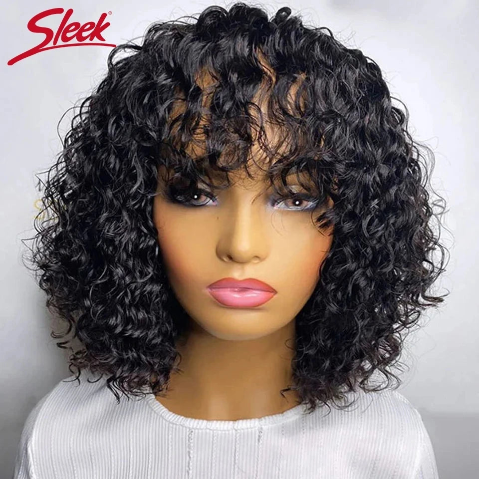 200% Density Jerry Curl Short Pixie Cut Bob Wig Ombre 1B/33 Brazilian Human Hair Wigs With Bang Natual Black Red 99J Remy Hair