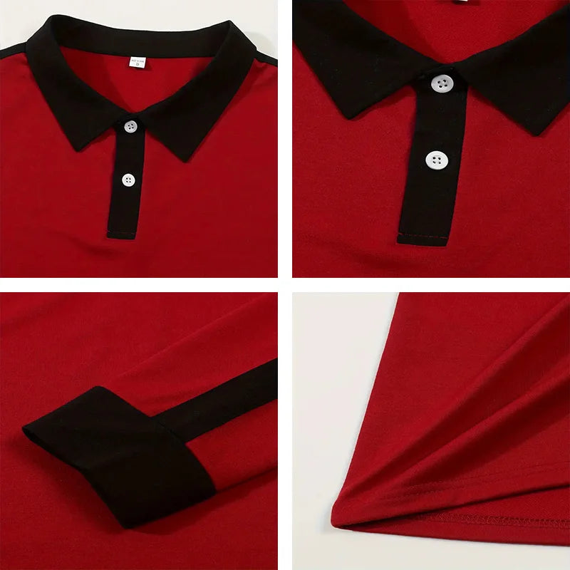 2024 Men's long sleeved polo shirt, spring and autumn casual sports breathable top, men's fashion patchwork polo shirt