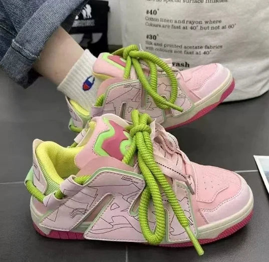 Cute Harajuku Sneakers Women's Running Shoes 2024 New blue Thick Platform Sneakers students Outdoor Casual pink Vulcanized Shoes