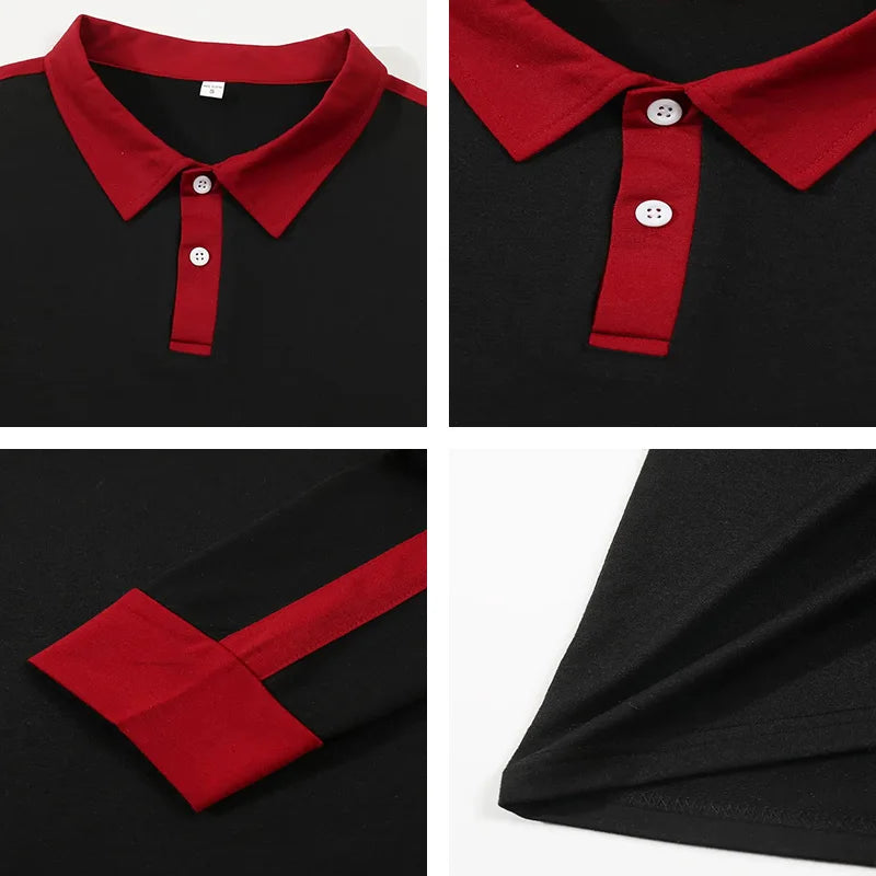 2024 Men's long sleeved polo shirt, spring and autumn casual sports breathable top, men's fashion patchwork polo shirt