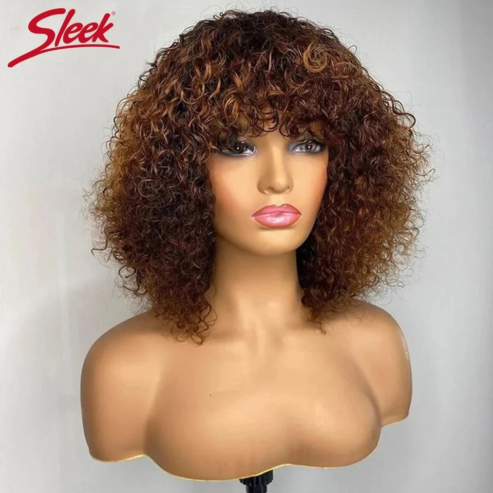 200% Density Jerry Curl Short Pixie Cut Bob Wig Ombre 1B/33 Brazilian Human Hair Wigs With Bang Natual Black Red 99J Remy Hair