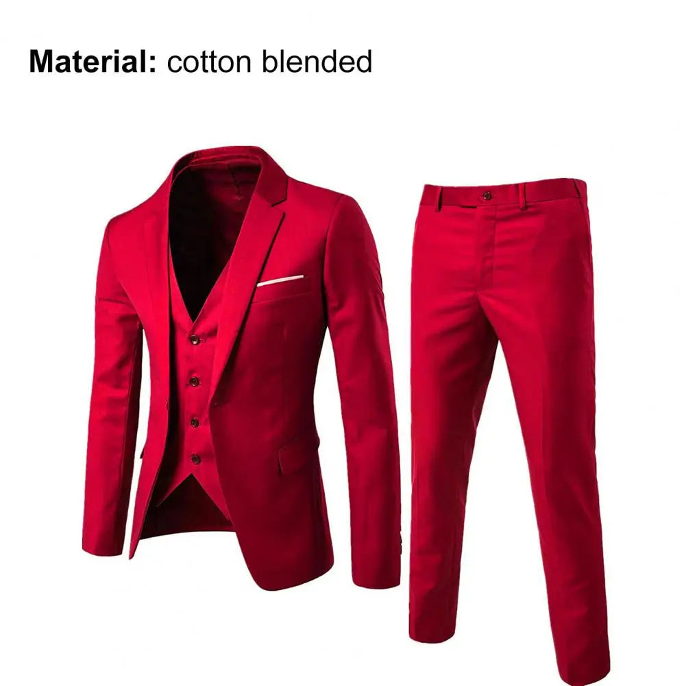 Korean Style Men Blazer Vest Pants Set Casual Business Buttons Cuff Blazer Vest Trousers Men Suit Wedding Groom Formal Suit