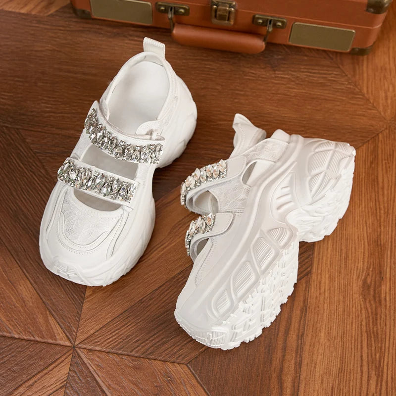 AUTUSPIN 9cm Sports Rome Sandals Women Summer Back Hollow Out Shoes High Platform Fashion Platforms Ladies Crystal Sneakers