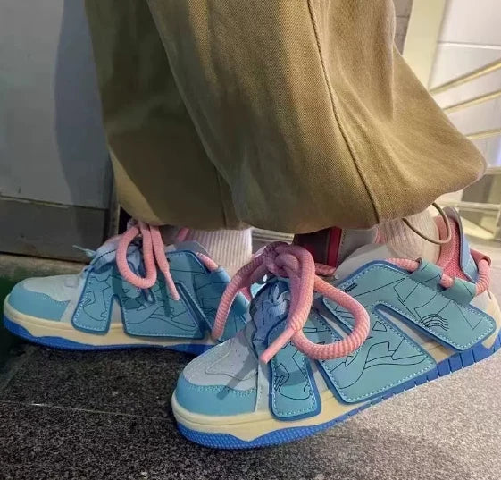 Cute Harajuku Sneakers Women's Running Shoes 2024 New blue Thick Platform Sneakers students Outdoor Casual pink Vulcanized Shoes
