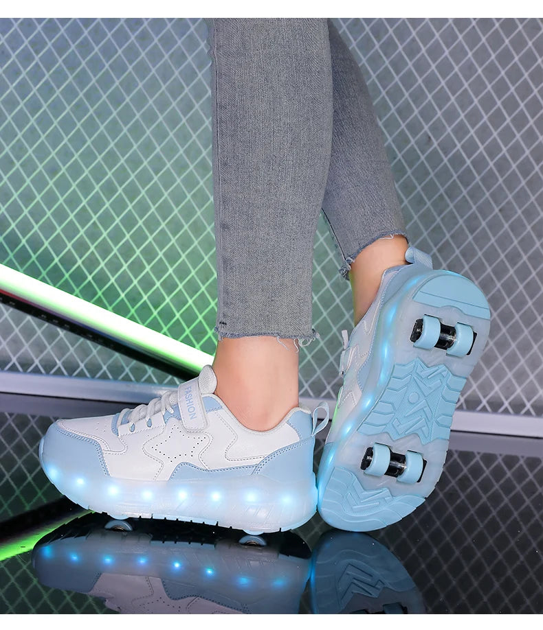 Kid Led Sneakers USB Charging Luminous Shoes Outdoor Sport Roller Skates Children Four Wheels Boys Girls Casual Shoes Glowing