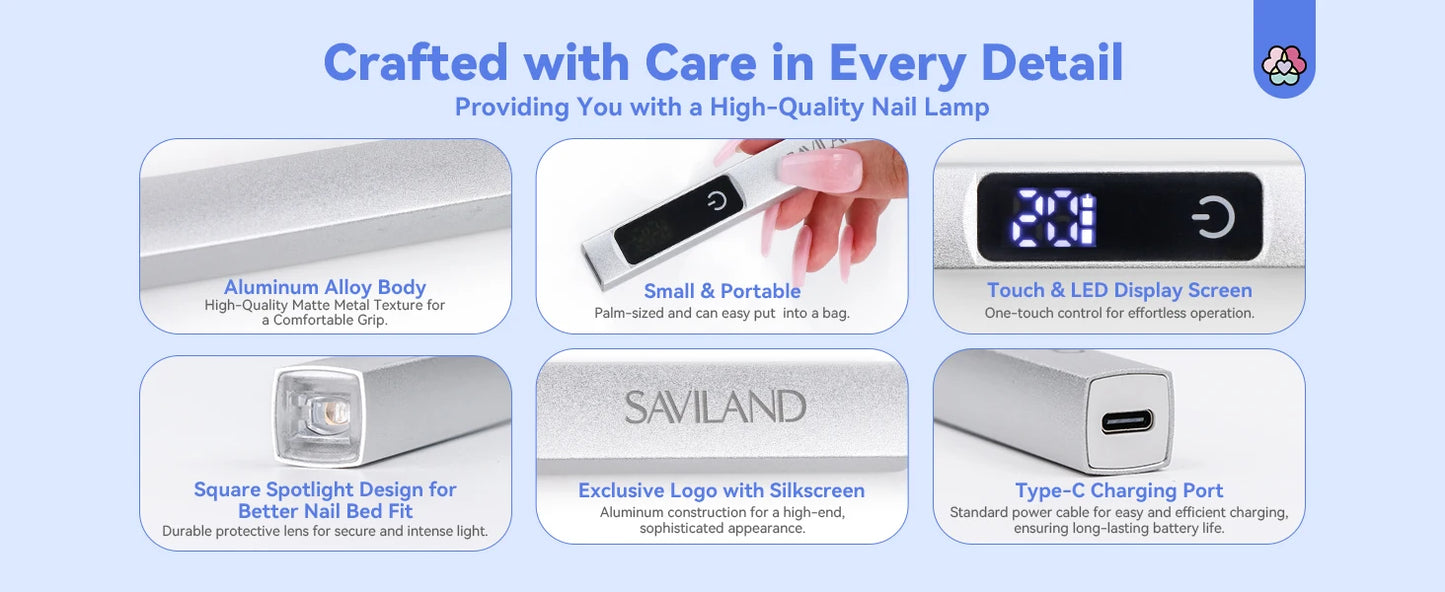 SAVILAND Rechargeable UV LED Nail Lamp with Magnetic Stand LCD Screen Timer Modes Portable Mini Nail Dryer Gel Nails Light