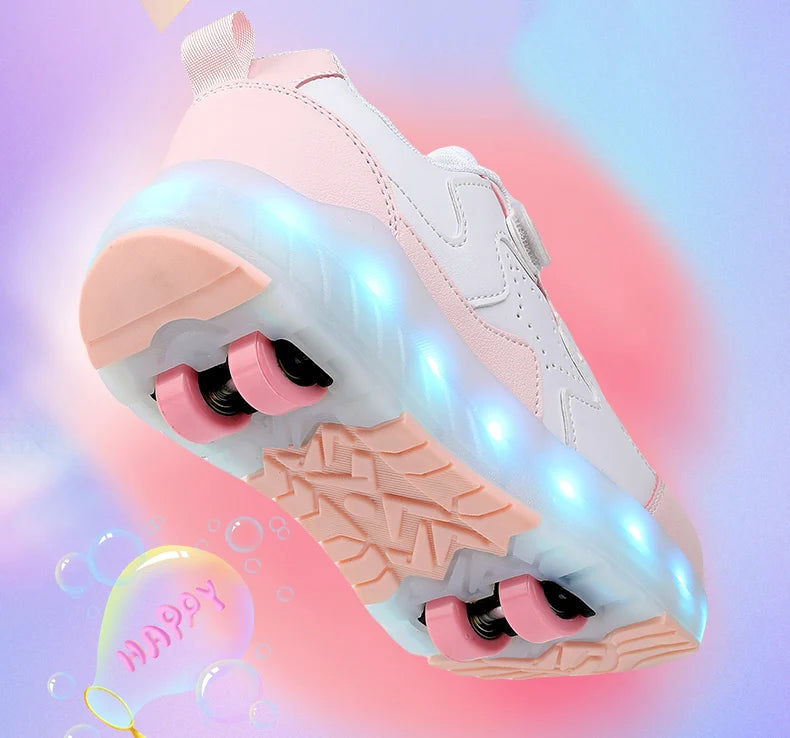 Kid Led Sneakers USB Charging Luminous Shoes Outdoor Sport Roller Skates Children Four Wheels Boys Girls Casual Shoes Glowing