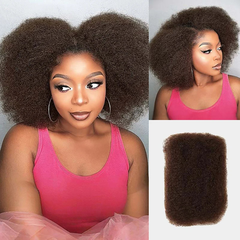 QVR Afro Kinky Bulk Human Hair Extensions Natural Black/Brown/Grey - Lightweight for Braiding, Styling & Everyday Wear
