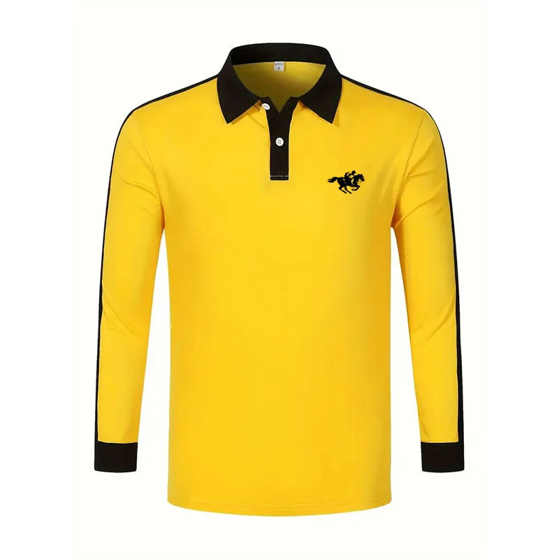 2024 Men's long sleeved polo shirt, spring and autumn casual sports breathable top, men's fashion patchwork polo shirt
