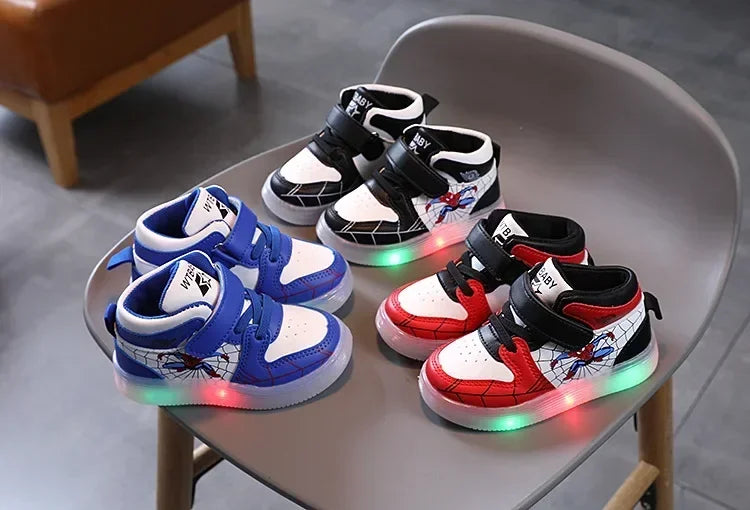 Disney Children's Led Light Shoes Fashion Aoger Spiderman Boys Sneakers Girls Cartton Casual Shoes Breathable Kids Sport Shoes