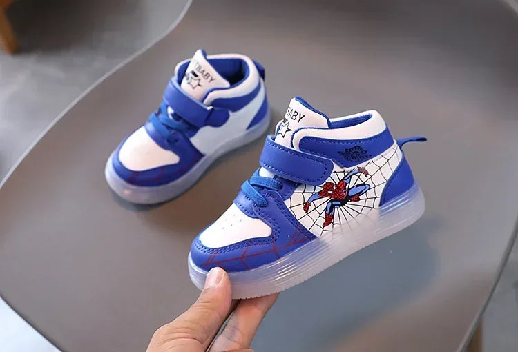 Disney Children's Led Light Shoes Fashion Aoger Spiderman Boys Sneakers Girls Cartton Casual Shoes Breathable Kids Sport Shoes