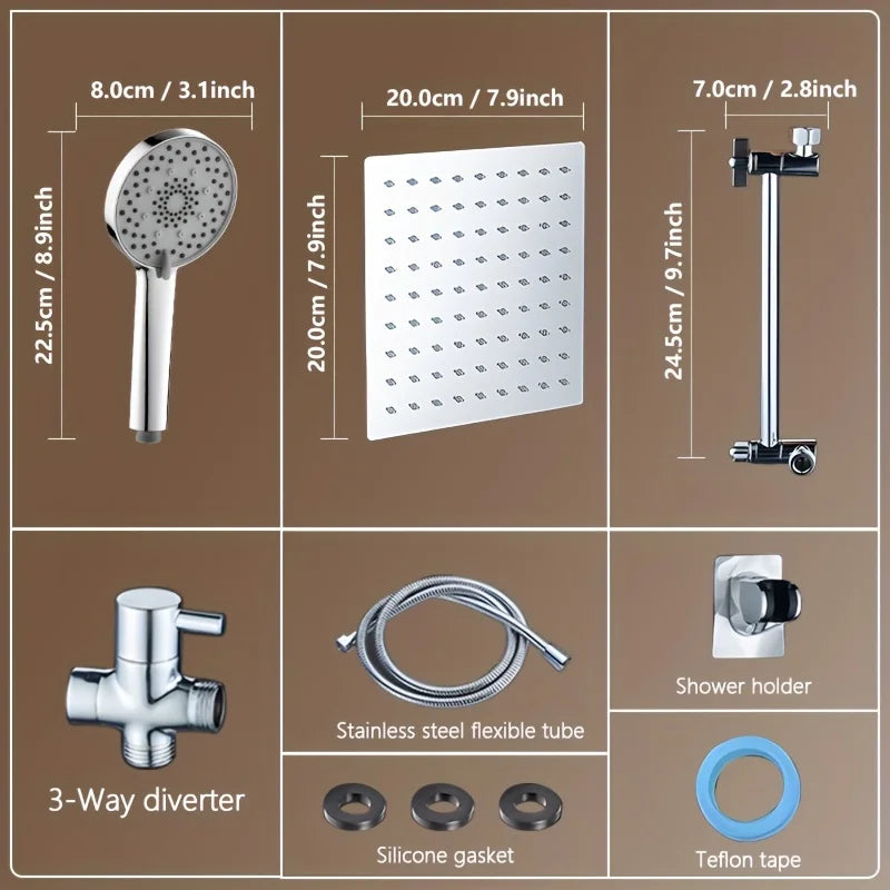 Bathroom chrome plated concealed stainless steel pressurized shower shower set with extended lever arm, toilet top spray shower