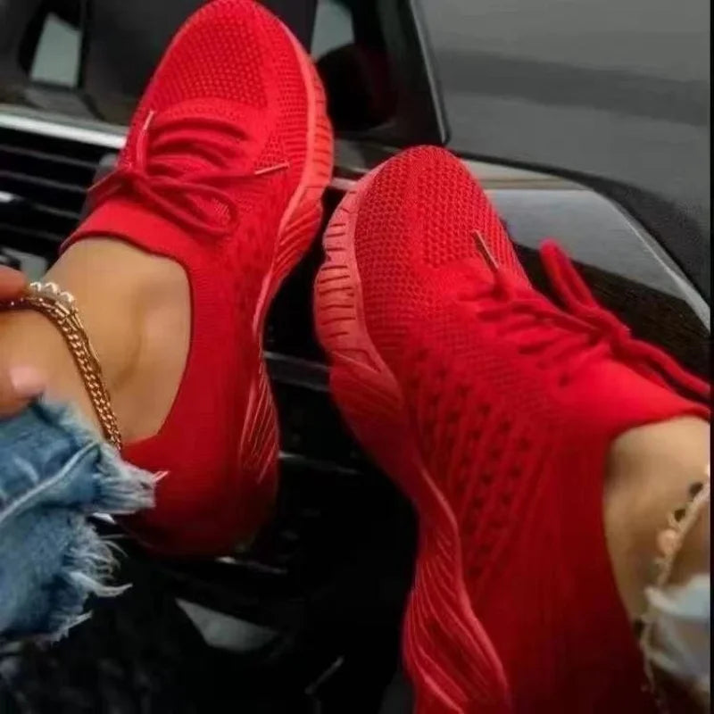 Women's Sneakers Breathable Casual Women Socks Shoes Lace Up Ladies Flats Female Spring Vulcanized Running Zapatillas De Mujer