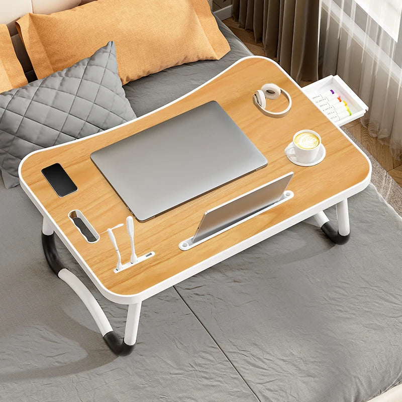 Portable Laptop Desk with USB Light, Small Fan, Cup Holder, Tablet Slot, and Lifting Handle - Foldable Laptop Table for Working,