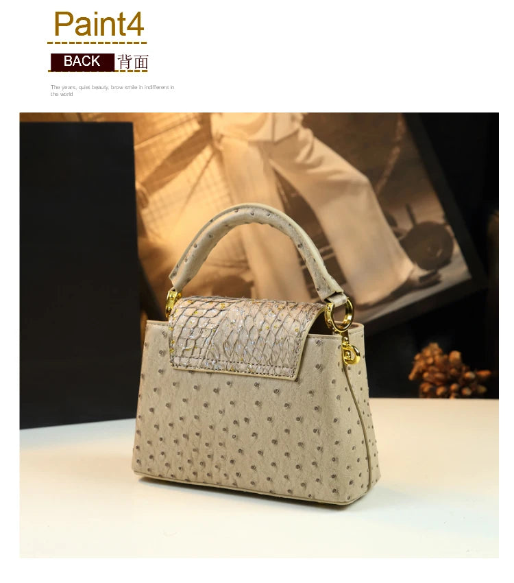 Luxury Fashion Leather Women's Handbags V Letter Small Shoulder Crossbody Bag Niche Ostrich Print Portable Messenger Shell Bags