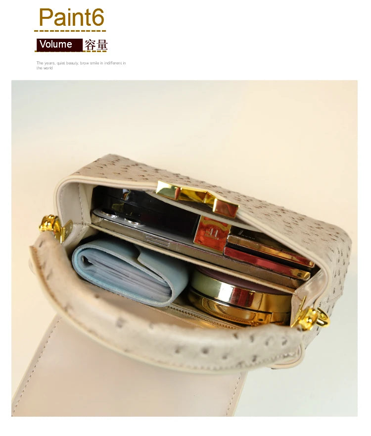 Luxury Fashion Leather Women's Handbags V Letter Small Shoulder Crossbody Bag Niche Ostrich Print Portable Messenger Shell Bags