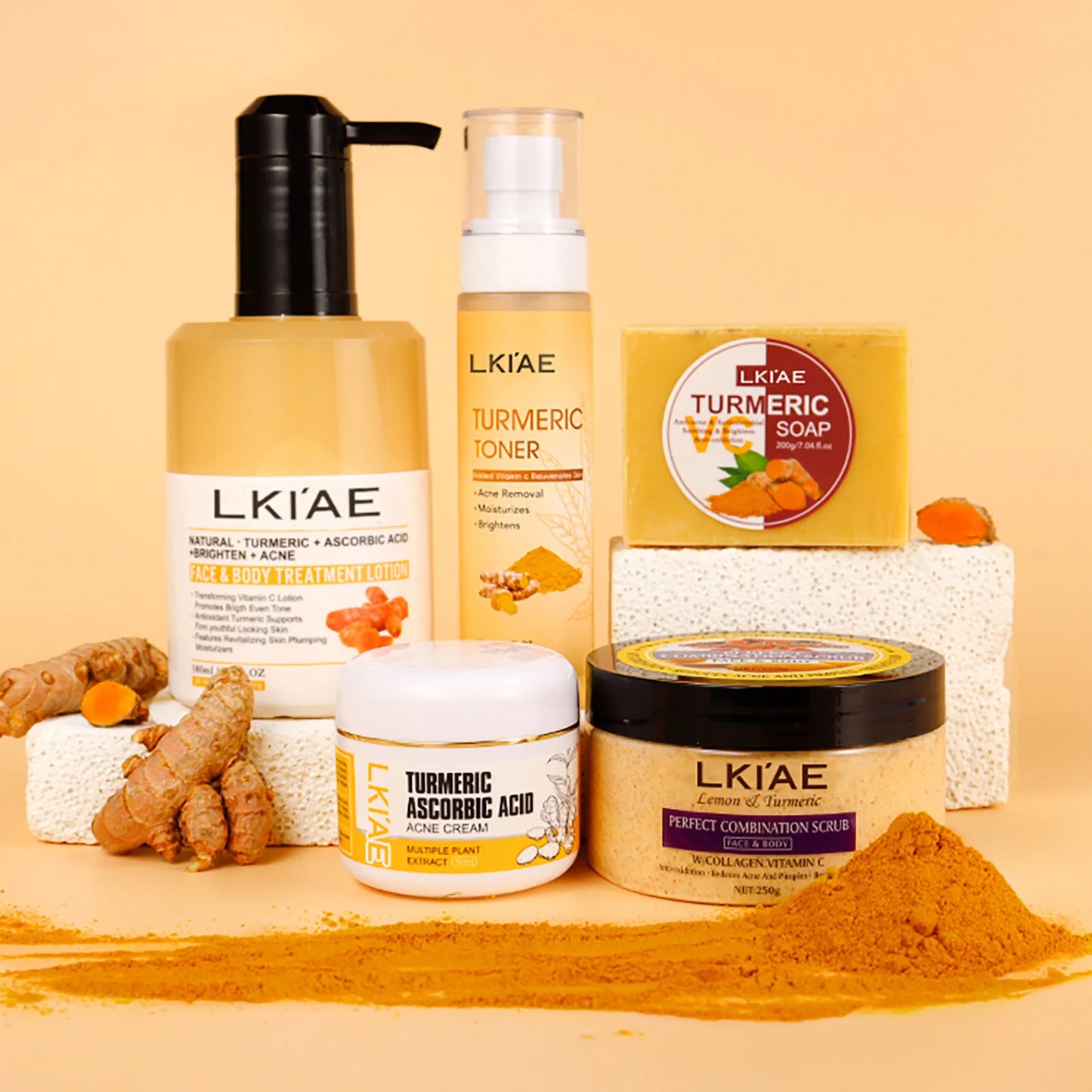 Organic Turmeric Skin Care Kit, Brighten, Remove Darkness, Lighten, Hydration, Exfoliate, Even Skin Tone, for Private Label