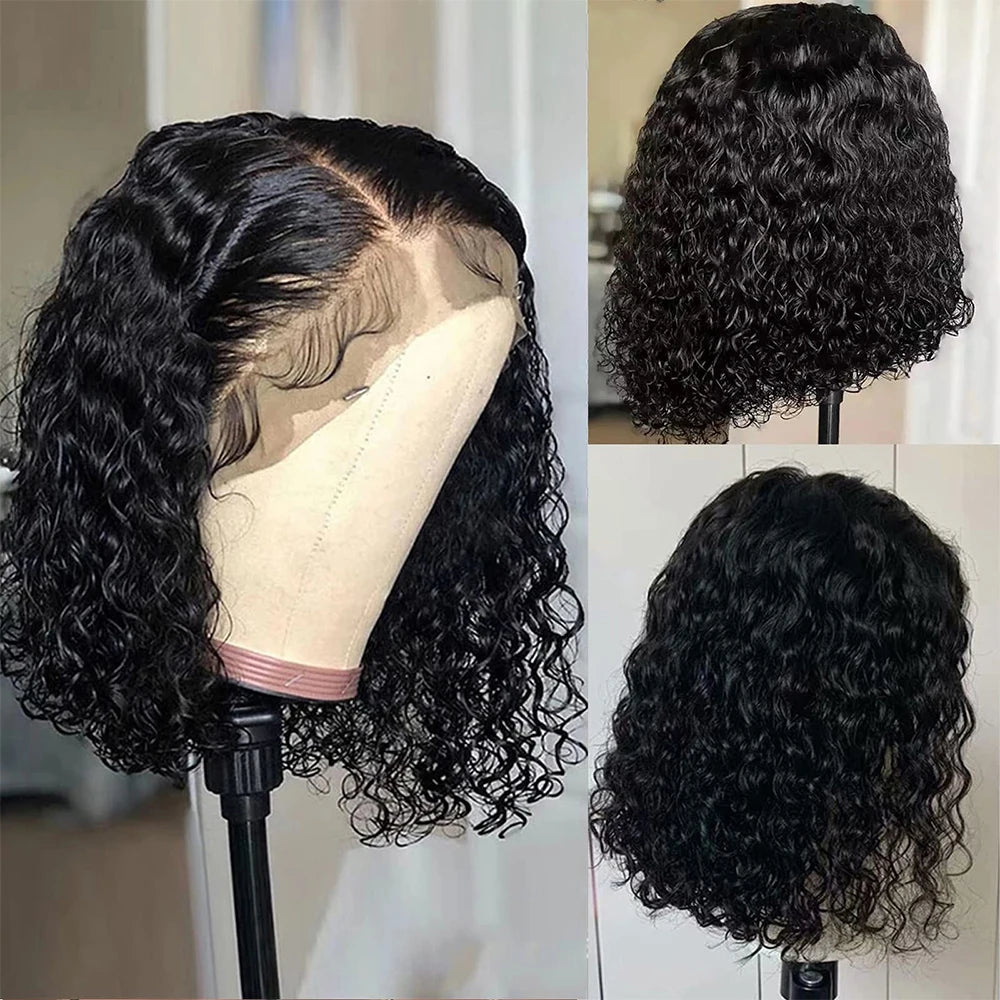 12A Wear Go Glueless Kinky Curly Short Bob Human Hair Wigs 13x4 Transparent Lace Frontal Closure Wigs Brazilian Remy Human Hair