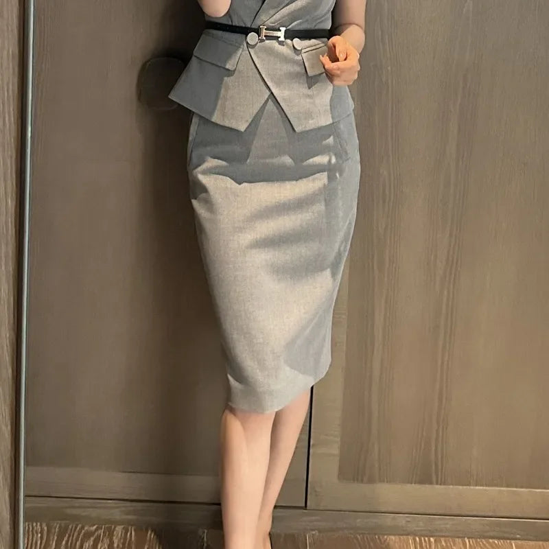 Short Sleeve Woman Outfit Sexy Office Skirt 2 Pieces Sets for Women Korea New in The Same Clothing Trend 2024 Festival Matching