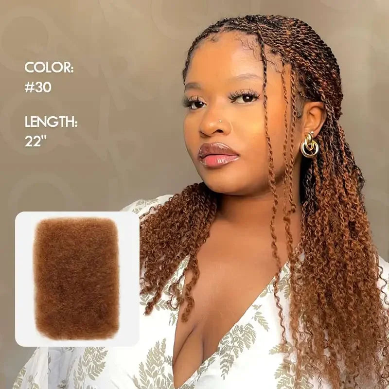 QVR Afro Kinky Bulk Human Hair Extensions 10"-22" 50Gram/pc Bigger Afro Kinky Bulk For Braiding DreadLock Natural Color