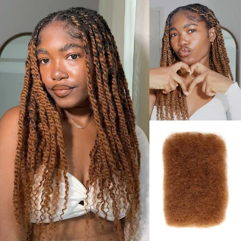 QVR Afro Kinky Bulk Human Hair Extensions Natural Black/Brown/Grey - Lightweight for Braiding, Styling & Everyday Wear