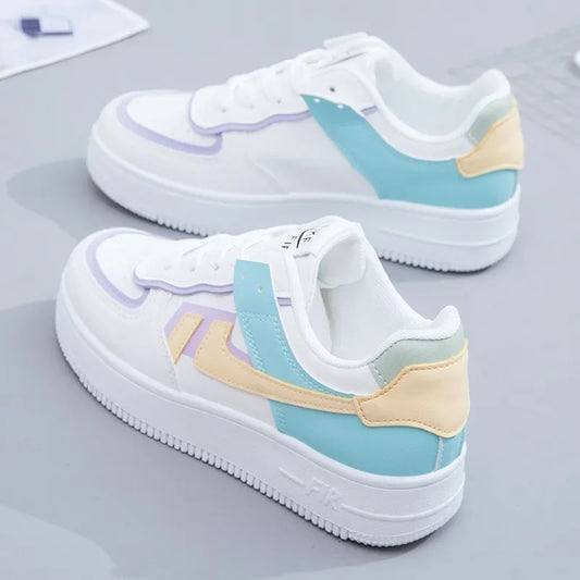 Fashionable Lace-up Flat Casual Shoes Comfortable Thick-soled Running Sneakers Round-toe Breathable/Wear-resistant Running Shoes