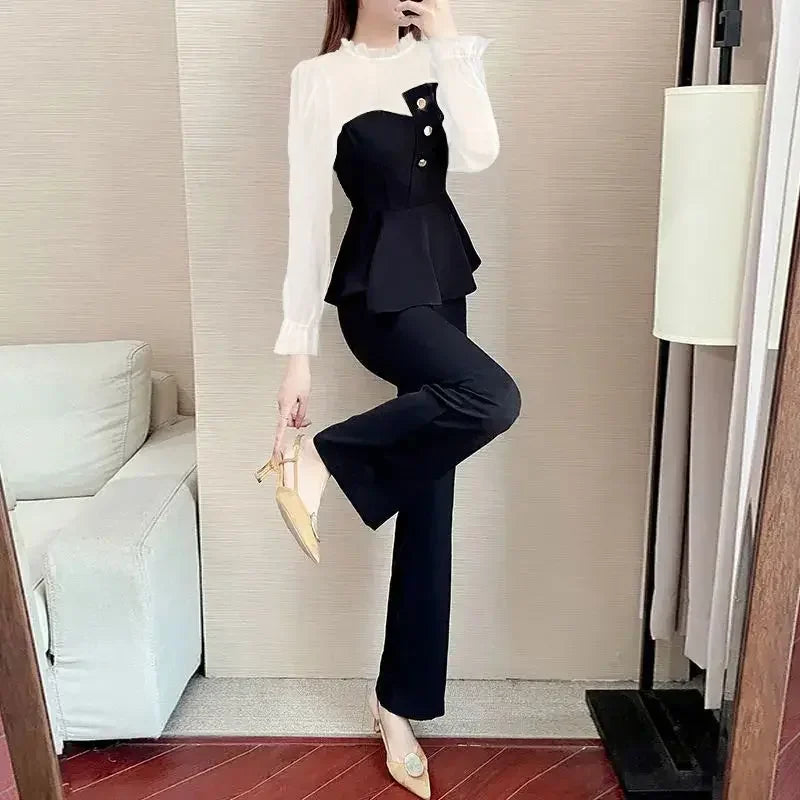 Sexy Professional Women's Top and Pants Two Piece Set Summer 2024 Wear To Work Party Black Office Ladies Trouser Clothes Bottom