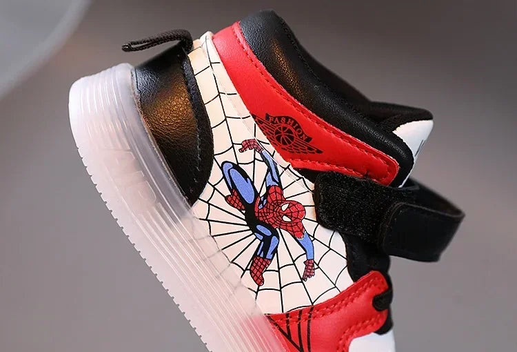 Disney Children's Led Light Shoes Fashion Aoger Spiderman Boys Sneakers Girls Cartton Casual Shoes Breathable Kids Sport Shoes
