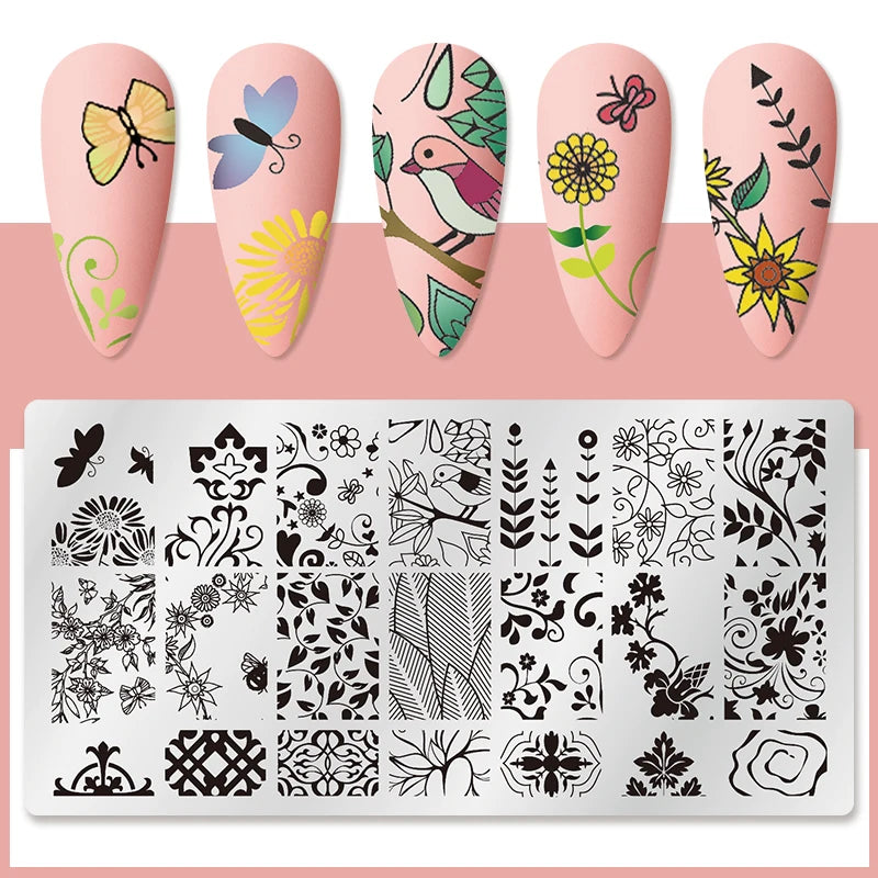 Nail Stamping Plate Flower Leaf Geometry Stamp Template Snakeskin Nail Image Plate Stencil DIY Printing Stainless Steel Tools