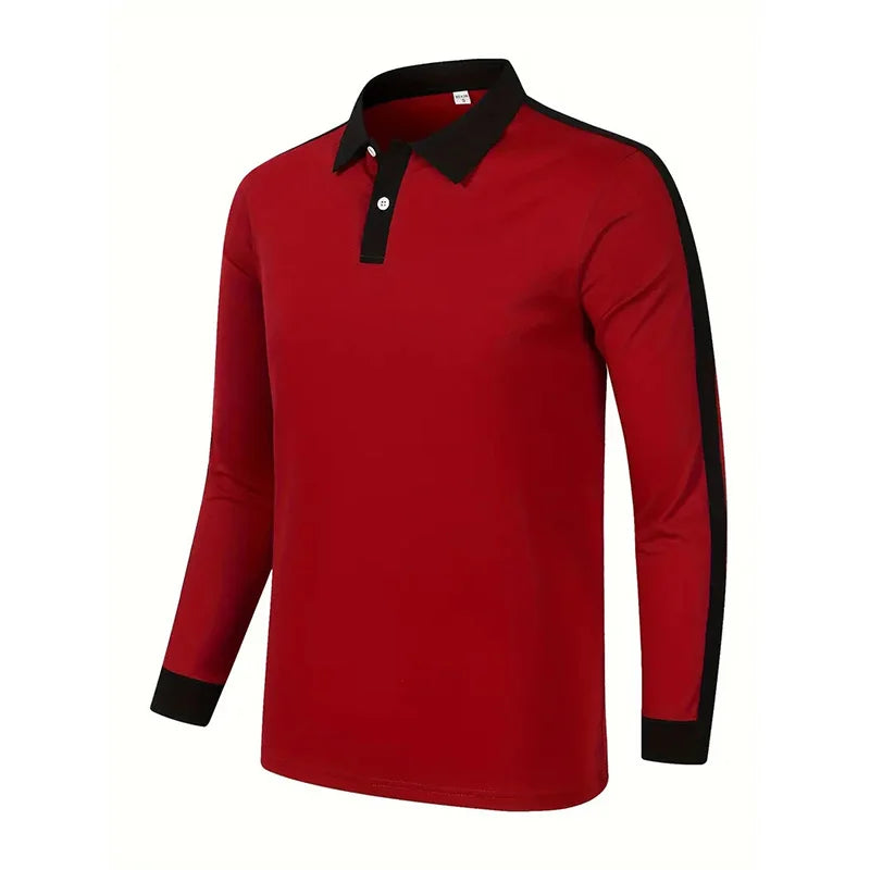 2024 Men's long sleeved polo shirt, spring and autumn casual sports breathable top, men's fashion patchwork polo shirt