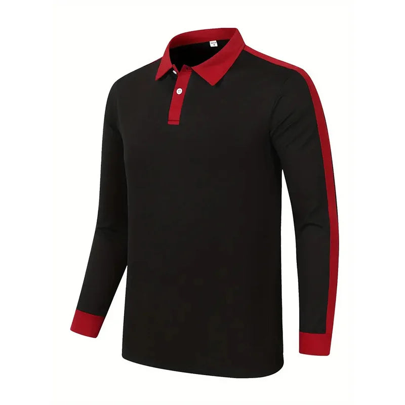 2024 Men's long sleeved polo shirt, spring and autumn casual sports breathable top, men's fashion patchwork polo shirt
