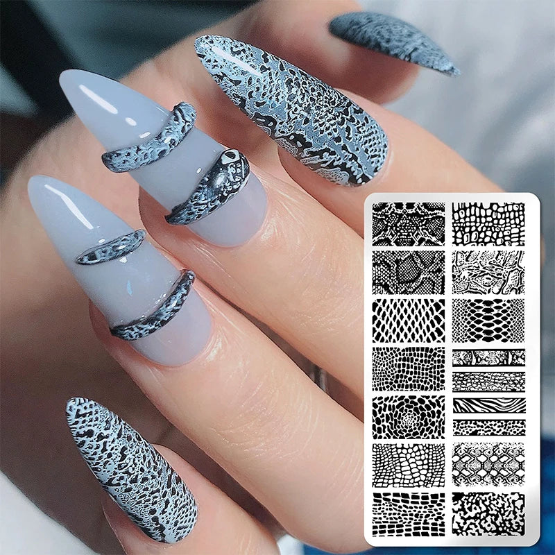 Nail Stamping Plate Flower Leaf Geometry Stamp Template Snakeskin Nail Image Plate Stencil DIY Printing Stainless Steel Tools