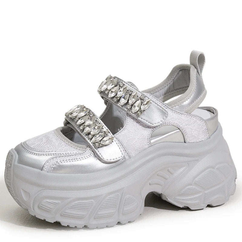AUTUSPIN 9cm Sports Rome Sandals Women Summer Back Hollow Out Shoes High Platform Fashion Platforms Ladies Crystal Sneakers
