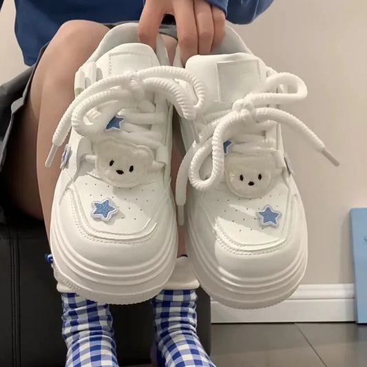 Women Kawaii Blue Platform Sneakers Korean White Shoes Spring Summer Vulcanize Cute Casual Footwear Skateboard Tennis Female
