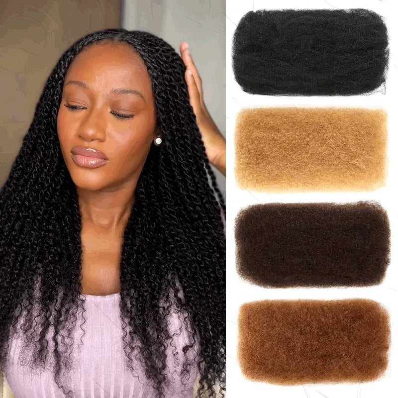 QVR Afro Kinky Bulk Human Hair Extensions 10"-22" 50Gram/pc Bigger Afro Kinky Bulk For Braiding DreadLock Natural Color