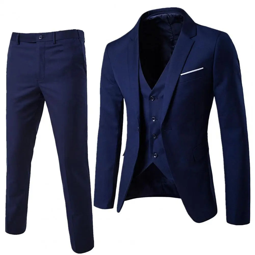 Korean Style Men Blazer Vest Pants Set Casual Business Buttons Cuff Blazer Vest Trousers Men Suit Wedding Groom Formal Suit