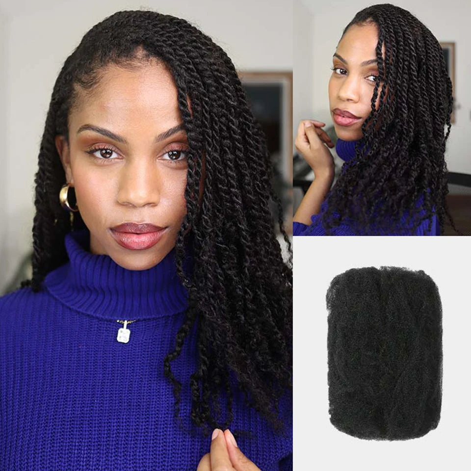 QVR Afro Kinky Bulk Human Hair Extensions 10"-22" 50Gram/pc Bigger Afro Kinky Bulk For Braiding DreadLock Natural Color