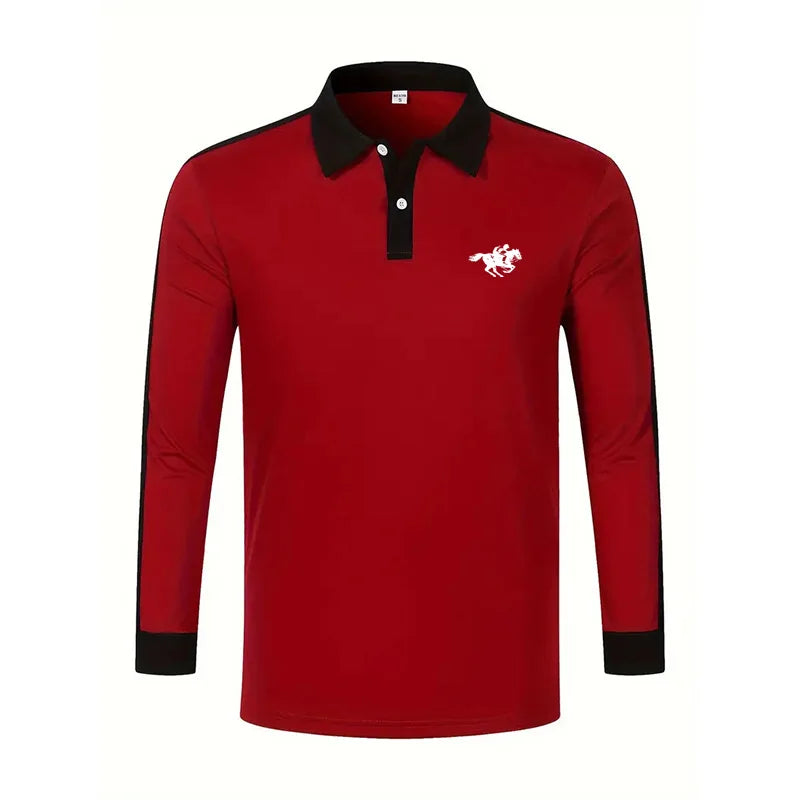 2024 Men's long sleeved polo shirt, spring and autumn casual sports breathable top, men's fashion patchwork polo shirt